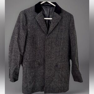 NEW VTGWomens Lauren Ralph Lauren Gr & Black Plaid Blazer Coat Velvet Collar-12R